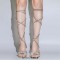 Square Open Toe Rhinestones Lace Up Strange Elegant Heels Gladiator Lace Up Sandals - Silver Faux Leather