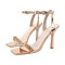 Square Toe Stiletto Heels Ankle Buckle Straps Sandals - Gold