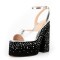 Peep Toe Crocodile Pattern Ankle Buckle Straps Chunky Heels Platforms Sandals