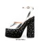 Peep Toe Crocodile Pattern Ankle Buckle Straps Chunky Heels Platforms Sandals