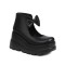 Round Toe Platforms Bow Decorated Back Zipper Ankle High Loafers Wedges - Black