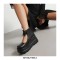 Round Toe Platforms Bow Decorated Back Zipper Ankle High Loafers Wedges - Black