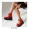Round Toe Platforms Bow Decorated Back Zipper Ankle High Loafers Wedges - Red