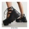 Round Toe Platforms College Style Lolita Lace Up Loafers Wedges - Black
