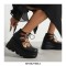 Round Toe Platforms College Style Lolita Lace Up Loafers Wedges - Black