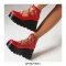 Round Toe Platforms College Style Lolita Lace Up Loafers Wedges - Red