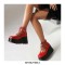 Round Toe Platforms College Style Lolita Lace Up Loafers Wedges - Red