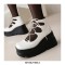 Round Toe Platforms College Style Lolita Lace Up Loafers Wedges - White