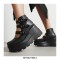 Round Toe Platforms Mary Janes Ankle High Loafers Wedges - Black