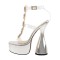 Peep Toe Ankle Buckle T Straps Bowling heels Platforms Rhinestones Transparent Sandals - Silver PVC