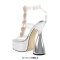 Peep Toe Ankle Buckle T Straps Bowling heels Platforms Rhinestones Transparent Sandals - Silver PVC