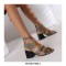 Peep Toe Ankle Straps Snake Print Chunky Heels Sandals - White