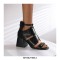 Peep Toe Ankle Straps Snake Print Chunky Heels Sandals - Black
