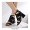 Peep Toe Ankle Straps Snake Print Chunky Heels Sandals - Black