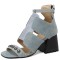 Peep Toe Ankle Straps Denim Chunky Heels Sandals - Auburn