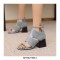 Peep Toe Ankle Straps Denim Chunky Heels Sandals - Auburn
