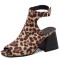 Peep Toe Ankle Buckle Straps Chunky Heels Spring Summer Sandals Boots - Leopard