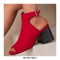 Peep Toe Ankle Buckle Straps Chunky Heels Spring Summer Sandals Boots - Red