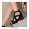 Peep Toe Ankle Buckle Straps Chunky Heels Back Zipper Greek Summer Sandals - Black