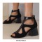 Peep Toe Ankle Buckle Straps Chunky Heels Back Zipper Greek Summer Sandals - Black