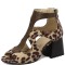 Peep Toe Ankle Buckle Straps Chunky Heels Back Zipper Greek Summer Sandals - Leopard
