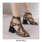 Peep Toe Ankle Buckle Straps Chunky Heels Back Zipper Greek Summer Sandals - Leopard