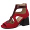 Peep Toe Ankle Buckle Straps Chunky Heels Back Zipper Greek Summer Sandals - Red