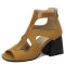 Peep Toe Ankle Buckle Straps Chunky Heels Back Zipper Greek Summer Sandals - Yellow