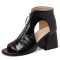 Peep Toe Front Zipper Snake Print Chunky Heels Sandals Boots - Black