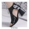 Peep Toe Front Zipper Snake Print Chunky Heels Sandals Boots - Black