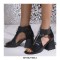 Peep Toe Front Zipper Snake Print Chunky Heels Sandals Boots - Black