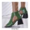 Peep Toe Front Zipper Snake Print Chunky Heels Sandals Boots - Green