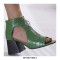 Peep Toe Front Zipper Snake Print Chunky Heels Sandals Boots - Green