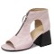 Peep Toe Front Zipper Snake Print Chunky Heels Sandals Boots - Pink