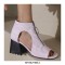 Peep Toe Front Zipper Snake Print Chunky Heels Sandals Boots - Pink