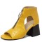 Peep Toe Front Zipper Snake Print Chunky Heels Sandals Boots - Yellow