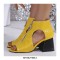 Peep Toe Front Zipper Snake Print Chunky Heels Sandals Boots - Yellow