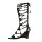 Peep Toe Gladiators Lace Up Wedges Sandals with Back Zipper - Black