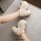 Round Toe Chunky Heels Platforms College Lolita Creepers Ankle Buckle Straps Loafers - Beige