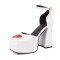 Square Toe Chunky Heels Heart Pattern Cute Ankle Buckle Straps Platforms Sandals - White Patent