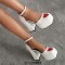Square Toe Chunky Heels Heart Pattern Cute Ankle Buckle Straps Platforms Sandals - White Patent