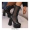 Round Toe Platforms Chunky Heels Transparent Summer Punk Rock Lace Up Boots - Black