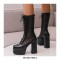 Round Toe Platforms Chunky Heels Transparent Summer Punk Rock Lace Up Boots - Black