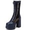 Round Toe Platforms Chunky Heels Transparent Summer Punk Rock Lace Up Boots - Blue