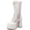 Round Toe Platforms Chunky Heels Transparent Summer Punk Rock Lace Up Boots - White