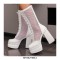 Round Toe Platforms Chunky Heels Transparent Summer Punk Rock Lace Up Boots - White