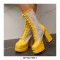 Round Toe Platforms Chunky Heels Transparent Summer Punk Rock Lace Up Boots - Yellow