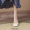 Square Toe Chunky Heels Leather Vintage Slingback Pumps - Beige