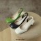 Square Toe Chunky Heels Leather Vintage Slingback Pumps - Beige