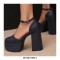 Round Toe Chunky Heels Ankle Buckle Straps Platforms Pumps with Back Zipper - Blue